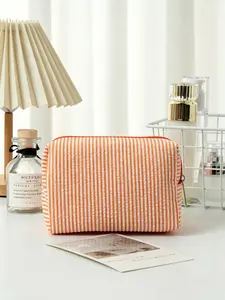Striped Makeup Bag, Women's Toiletry Bag, Seersucker Large Capacity Cosmetic Bag, Travel Organizer Bag, Makeup Organizer Pouch, Bridesmaid Bridal Gifts, Bridesmaid Proposal Gifts, Travel Cosmetic Bags, Makeup Storage Bag