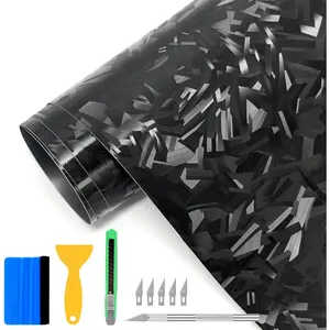 Forged Carbon Fiber Wrap, Gloss Black Vinyl Wrap for  Air Release Self Adhesive Sheet Film DIY  Wraps  Morotcycle 1 Roll (Black with Tool Kits, 1FT x 10FT)