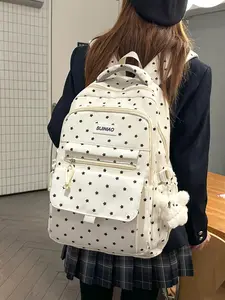 2026 New Cute Star Print Backpack, Campus Style Sweet Simple Large Capacity Durable Student Bag with Attachments, All Seasons Flax Corduroy
