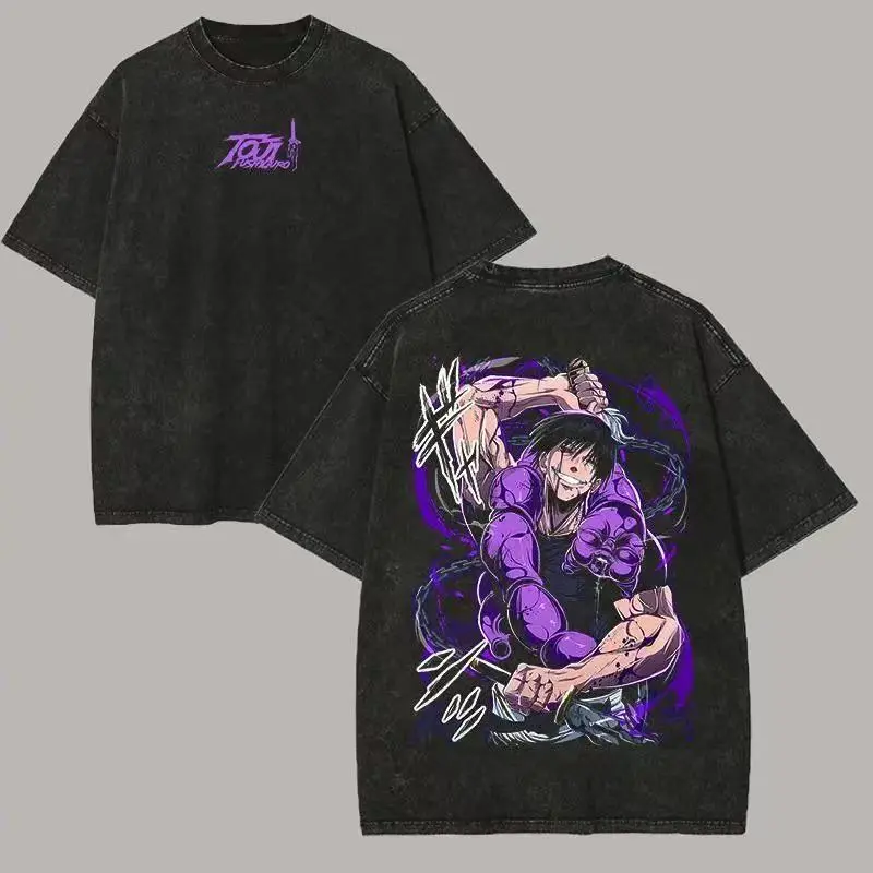 valentine shirts Fushiguro Toji Graphic T-shirt Jujutsu Kaisen Manga Vintage Washed T Shirt Men Women Oversized Clothing Cotton Short Sleeve Tees