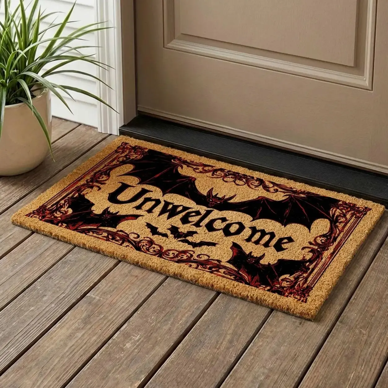 Unwelcome Bat Doormat - Spooky Gothic Door Mat