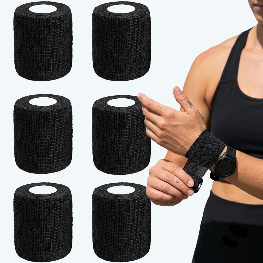6pcs/12pcs/24pcs 5cm * 4.5m black gauze sports bandage with self-adhesive breathable elastic bandage to fix fingers, wrists and sohochic