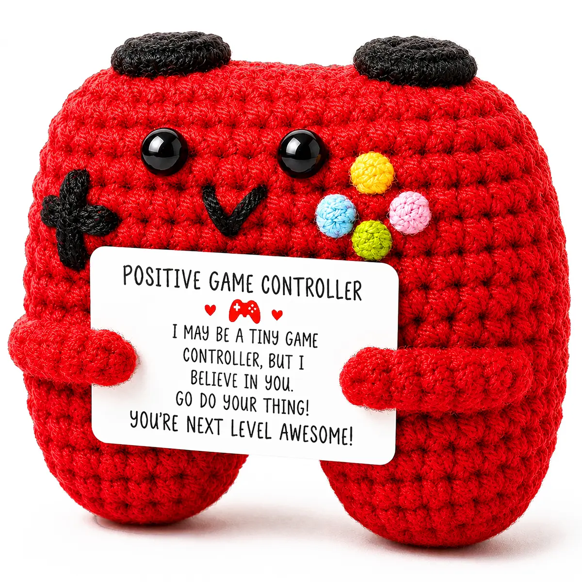 Mini Crochet Game Controller Gift with “You’re Next Level Awesome” Card – Gamer Gift for Him, Boyfriend Birthday Gift & Unique Gaming Desk Decor