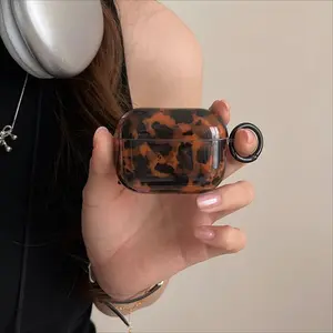 Stylish Tortoiseshell Amber Glossy Headphone Case Accessory, Shockproof Hard Cover, Anti-Scratch Protection, Compatible with Multiple Wireless Earbud Models for Daily Carrying, Accessories