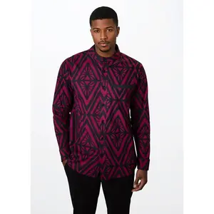 Jamal Mens African Print Mandarin Shirt (Plum Diamonds)