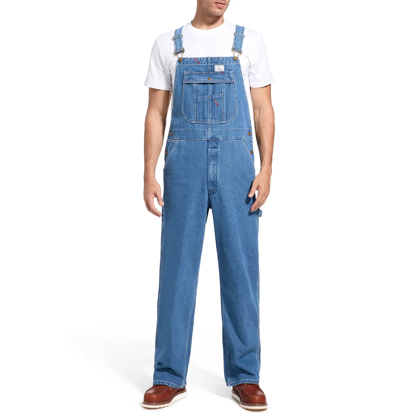 HISEA Men's Sleeveless Denim Bib Overalls - Casual Denim Fabric Industrial Workwear, Relaxed Fit Soft Elastic Midweight, Adjustable Straps, Convenient Tool Pockets, Casual Overalls, Denim Fabric Overalls