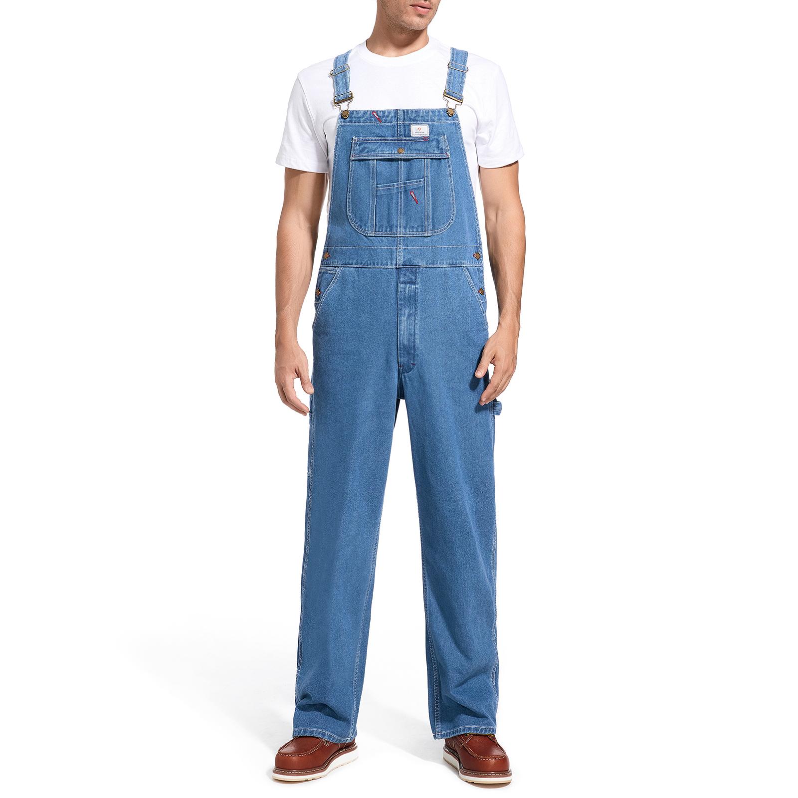 HISEA Men's Sleeveless Denim Bib Overalls - Casual Denim Fabric Industrial Workwear, Relaxed Fit Soft Elastic Midweight, Adjustable Straps, Convenient Tool Pockets, Casual Overalls, Denim Fabric Overalls