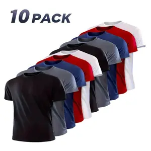 OKP Five Pack Men's Highly Elastic Moisture-Wicking T-shirt Soft, Quick-Drying, Breathable Sports Solid Color Short-Sleeved Round Neck Running Fitness Lightweight Top, Four Seasons gym wear cycling Athletic Workout Clothing SpringStatements
