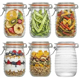 6-Pack Glass Mason Jars with Airtight Clip Top , 32 oz Wide Mouth Canning Jars for Meal Prep, Pickling, and Kitchen Storage - Leakproof Storage Containers for Coffee Beans, Jam, Salad