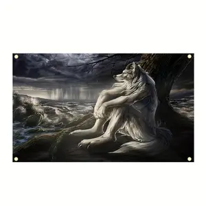 Wolf Pattern Flag, 1/6/12pcs Creative Cool Animal Design Backdrop, Decorative Banner for Home, Dormitory, Bedroom, Living Roomroom decortapestry gifts for boyfriendwall decor flags