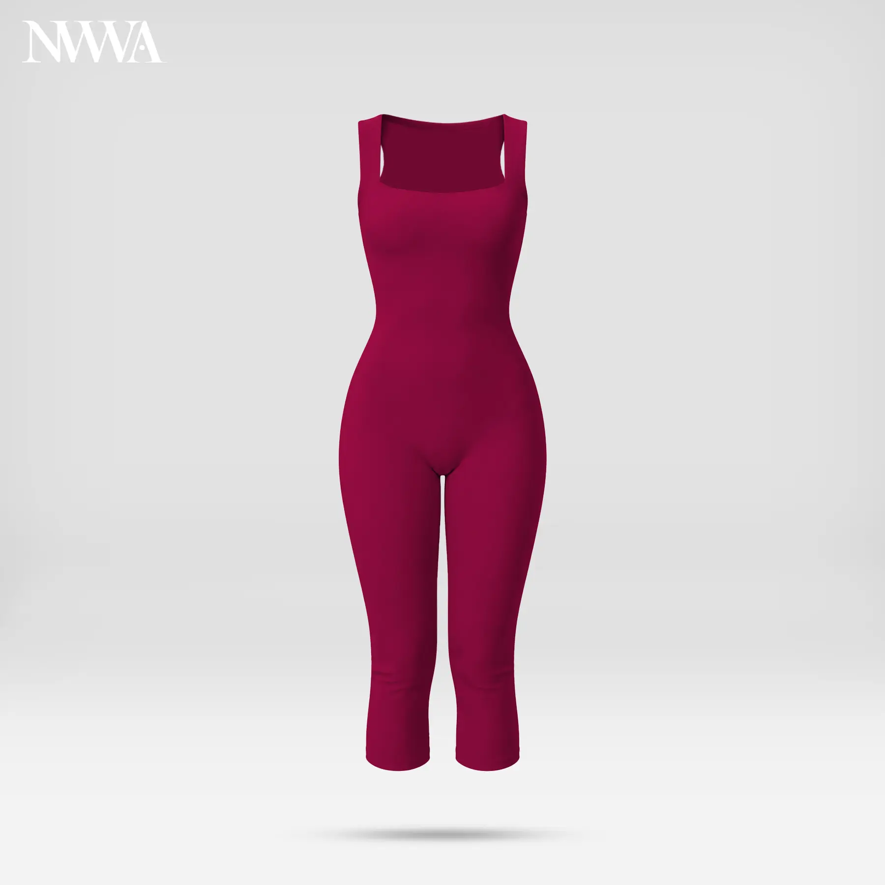Women's Stretchy Soft Spandex-Nylon-Elastane Square Neck Sleeveless Capri Romper, Nude-Feel Buttery Tummy Control Scrunch Athletic Bodysuit for Yoga, Pilates (Rompers for Women), Gym, One Piece