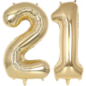 Champagne Gold Large Number 21 Balloon, 40 Inch Light Gold Foil Helium Number Balloons, Giant Mylar Number 21 Balloons for 21 Years Old Birthday Party Anniversary Decorations (Champagne Gold 21)