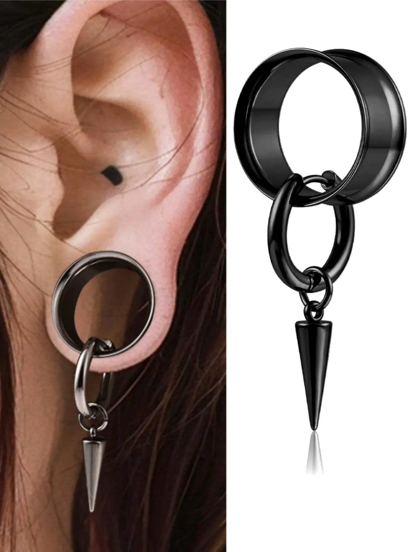 2pcs 316 Stainless Steel Ear Gauges Tunnels Plugs, Hypoallergenic Body Piercing Jewelry, High Quality Earrings, Casual Earrings Set, Ear Accessories, Spike Stretcher Design for All Seasons, Dangle Earrings Men, Hoop Earrings Set