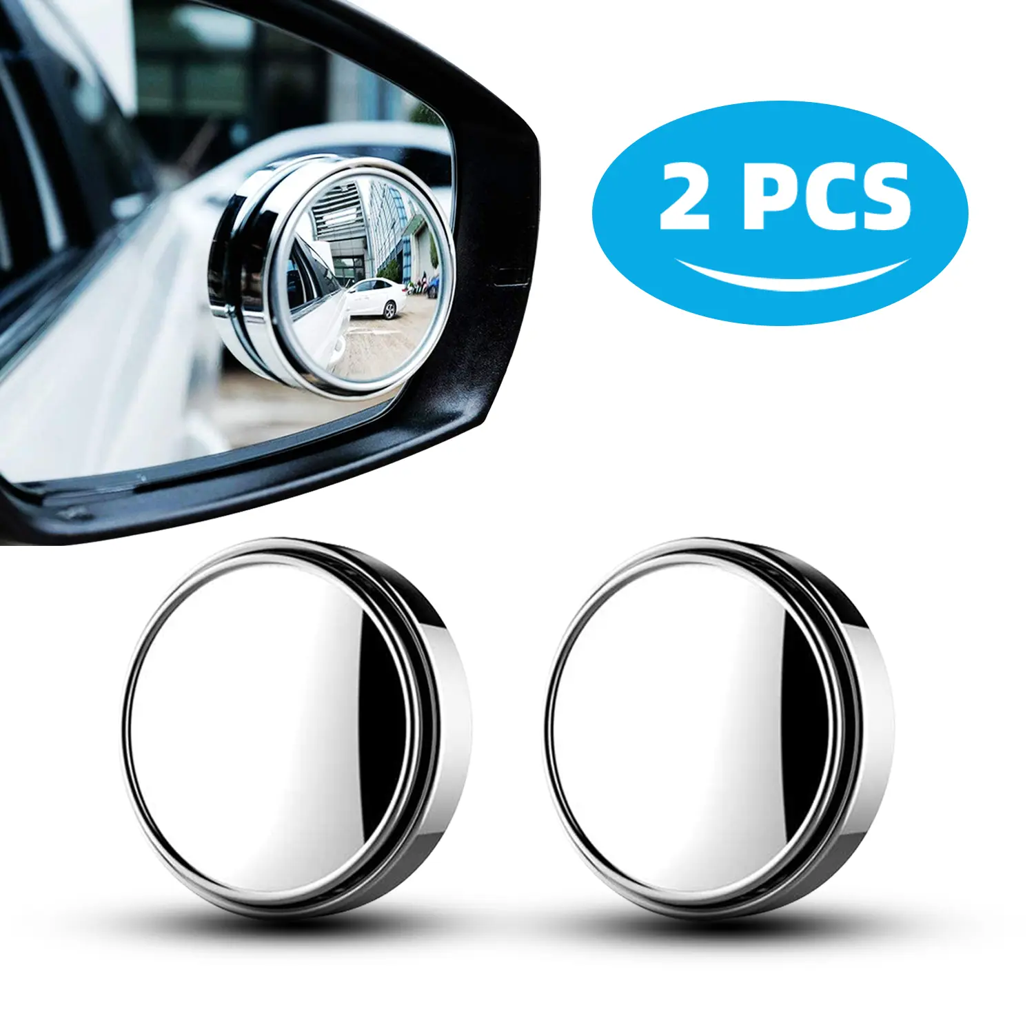 2 Pack 360° Rotatable Blind Spot Mirrors, HD Wide Angle Convex Rear View Mirror, Self-Adhesive Universal Safety Auxiliary Mirrors for Cars, SUVs, Trucks