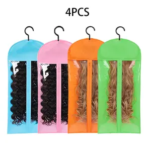 4Pcs Wig Storage Bag With Hook Wig Storage Hanger Zipper Transparent Dustproof Design Wig Storage Bag, Hair Extension Holder Wig Bag Wig Storage For Multiple Wigs Holder Hair Extension Hanger Wig Tool Wigs Accessories For Salon & Home Use Dustproof Cover