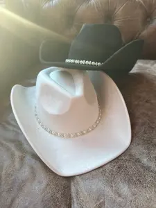 Pearl Rhinestone Vegan Suede Cowboy Hat: Bridal Cowgirl, 57cm Adjustable