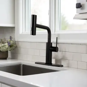 3-in-1 Pull-Down Kitchen Faucet | High Arc 360° Rotation | Matte Black with Retractable Hose, 3 Spray Modes for Sink, Pots, Countertop Cleaning