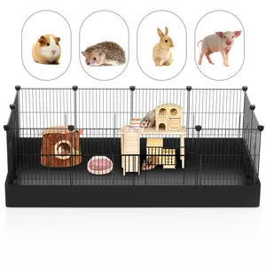 PAWING 12 Panels Small Animal Playpen with Waterproof Mat - Durable Metal Wire Yard Fence for Guinea Pigs, Rabbits, Kittens, Puppies, Hamsters, and Hedgehogs - Indoor & Outdoor Pet Cage
