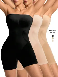 Women Minimalist Solid Color Ruched Bandeau Jumpsuit With Straight Leg