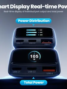 Toocki 105w USB Type C Car Charger, Smart Display, Real-Time Power, Universal Pd45w, Three Ports, Powerful Charging, Super Fast Charging, Car Phone Adapter