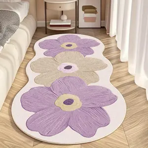 Irregular French Minimalist Floral Print Rug, Soft Plush Carpet for Living Room & Bedroom, Easy Clean Non-Slip Home Decor