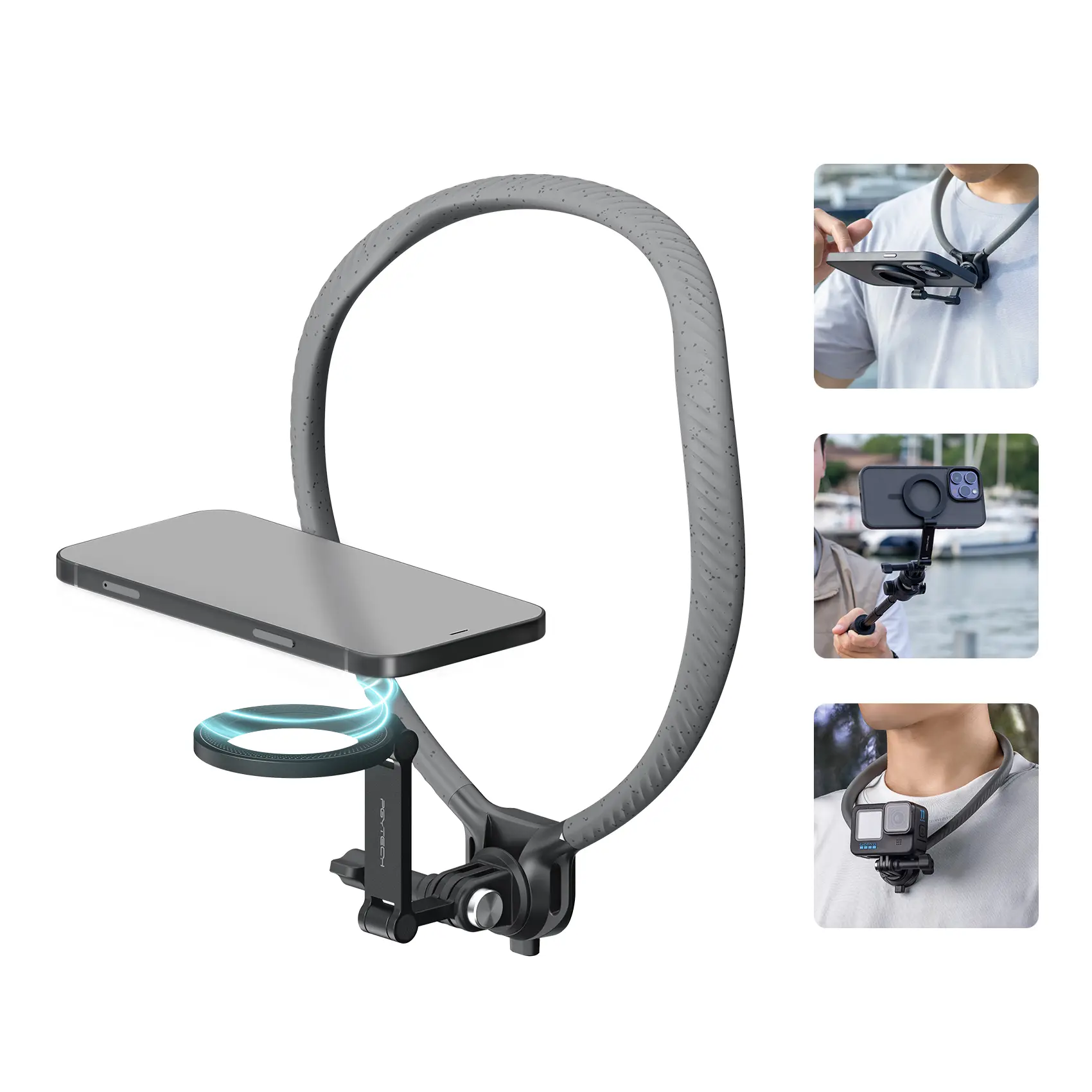 PGYTECH CapLock Magnetic Neck Mount - Aluminium & Stainless Steel Multipurpose Magnetic Smartphone Holder p-gm-238, Quick-Install Silicone Camera Accessory for iPhone 17/16/15/14, Vlog Selfie Stabilizers & Supports