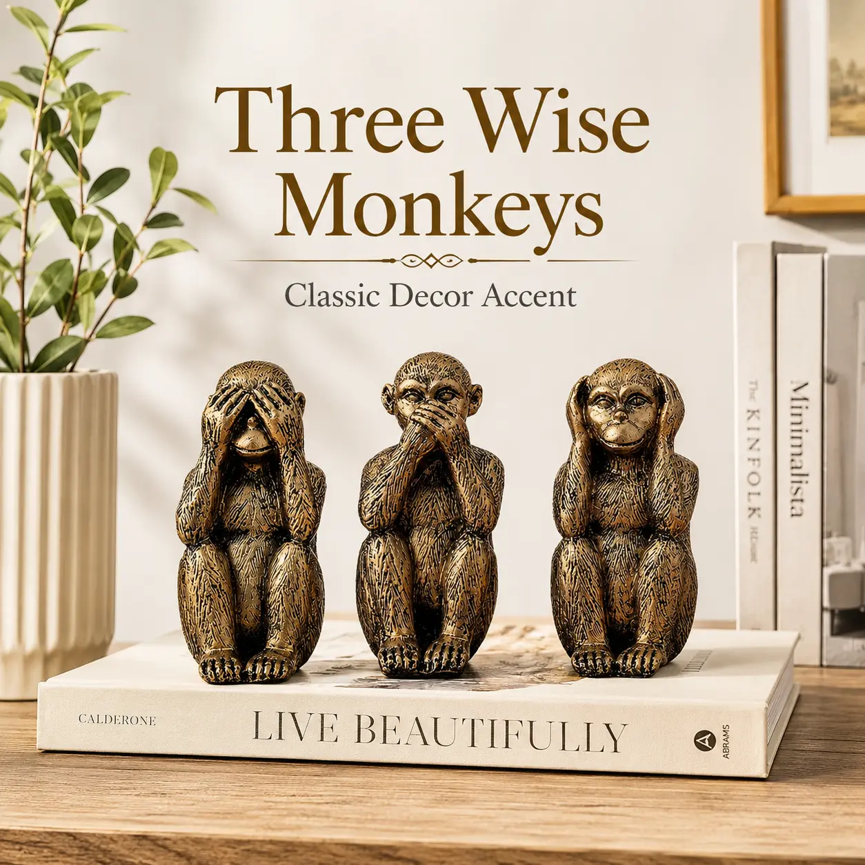 Monkey Design Resin Animal Figurines Statues Pack - Modern Art Desktop Statue, Decoration Figure, Tabletop Decor, Unique Fun Gift for Home Office Shelf, Room Decor
