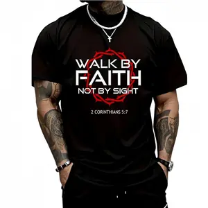 Graphic Tee for Men Women Cotton "Jesus Walk By Faith" Christian  T-Shirt, Crew Neck, Short-Sleeve, Classic Relaxed Fit, Soft Fabric, Unisex-Friendly Tops  gift springglowup,summervibes