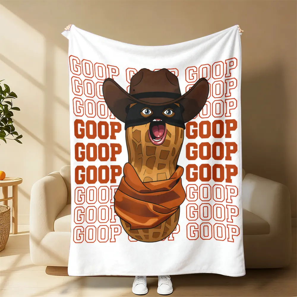 Goop Cowboy Peanut Bandit Throw Blanket, Funny Western Masked Peanut Cartoon Graphic Fleece Blanket, Soft Warm Blanket For Sofa Bed Couch Office Nap, Holiday Birthday Christmas Gift For Meme Lovers Western Cartoon Fans