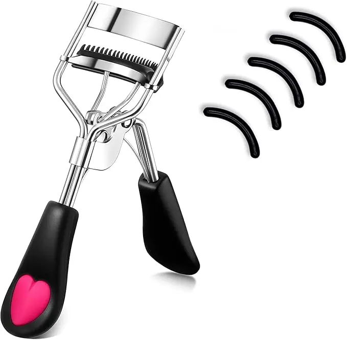 Eyelash Curlers with Lash Comb for a Natural Lifted Look, Lash Separator Tool with 5 Refill Pads for All Eye Shapes, Silicone Pads, Pain-Free Grip, Curl Enhancing, 1.13 Oz, Beginners, Long-Lasting Curl, Everyday Beauty Routines, Stainless Steel