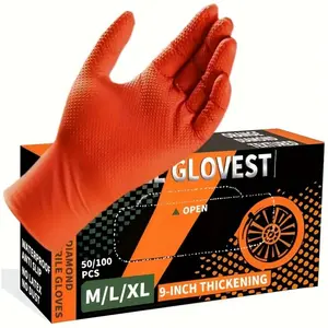 Heavy-duty black nitrile disposable gloves 8 mil diamond-textured grip for industrial, food applications, latex and powder free Cleaning Rubber