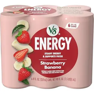 Strawberry Banana Energy Drink, Made with Real Vegetable and Fruit Juices, 8 FL OZ Can (Pack of 6)