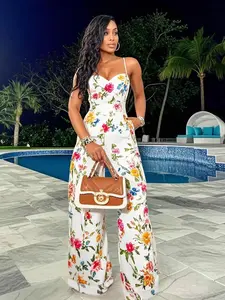 Women's Floral Print Cami Jumpsuit, Casual Fashion Wide Leg Jumpsuit for Daily Holiday Vacation Wear, Women Jumpsuits for Summer, Beach Jumpsuit