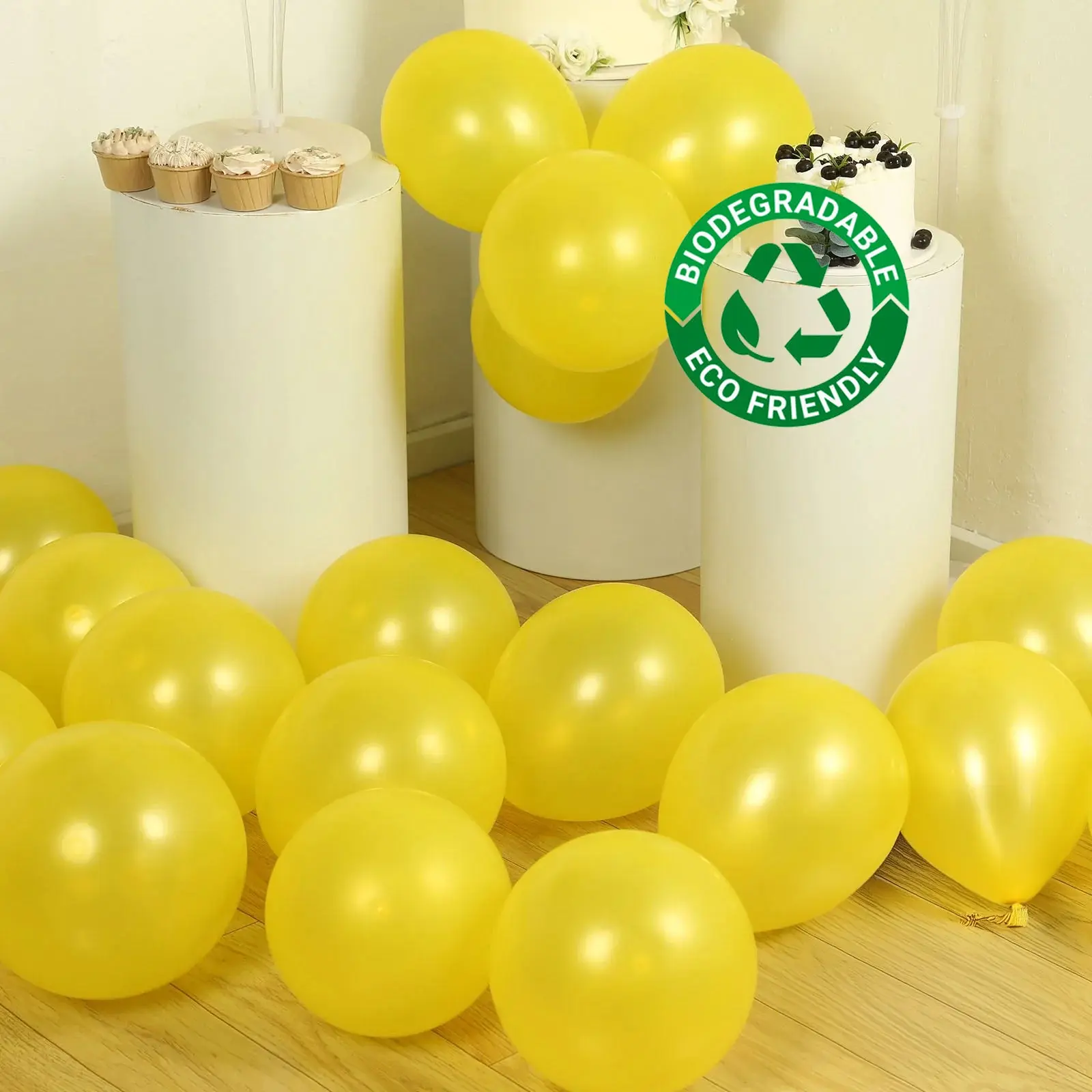 50-Pack 12 in Thickened Extra Strong Yellow Biodegradable Latex Helium Balloons, Festive Party Supplies for Birthday Party Decorations, Balloon Decor, Ceiling Decor, Photo Booth Props