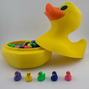 3D Printed Rubber Duck Container with Micro Miniature Rubber Duck Figurines for Collectors and Fun Games