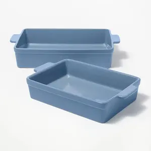2pc Stoneware Rectangle Baking Dish Set Blue - Figmint