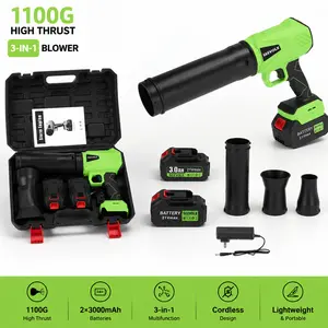 SEEVOLX Cordless Leaf Blower, 1100G High Thrust Portable Multifunctional Outdoor Tool with 2 Rechargeable Batteries for Car Drying, Leaves, Household & Garden Cleaning