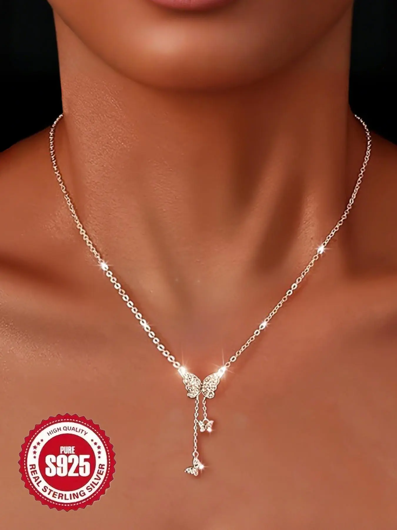 S925 Sterling Silver Butterfly Design Pendant Necklace for Women & Girls, Fashion Rhinestone Decor Jewelry for Party, Daily Decor, Trendy All-match & Exquisite Jewelry for Birthday Gift, Decorative Necklace
