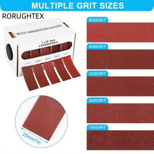 1'' x 19.7' Sand Paper Roll with Dispenser, Emery Cloth Roll, 80 150 240 320 400 600 Grit Sandpaper Assortment, Wet Sanding Paper for Metal Automotive Furniture Wood