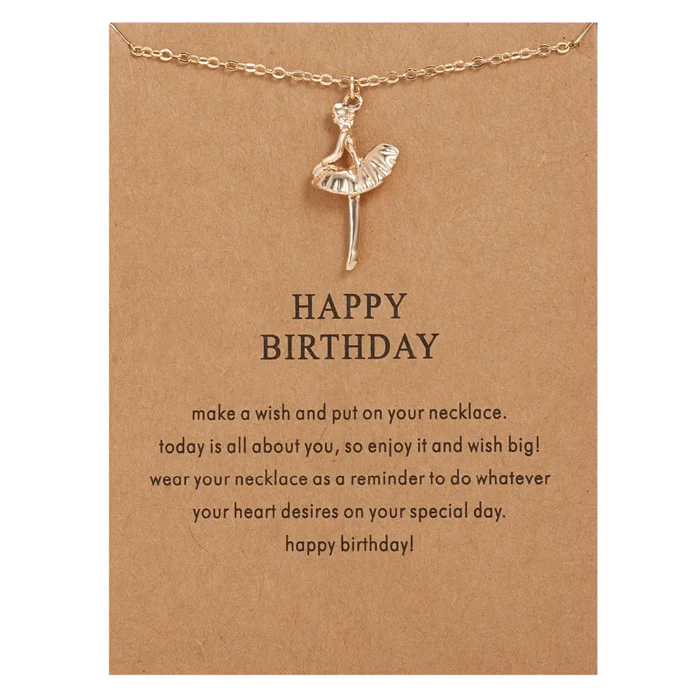 Dance Girl Pendant Necklace New Golden Plated Happy Birthday Ballet Girl Alloy Clavicle Bones Pendant Short Choker Necklace