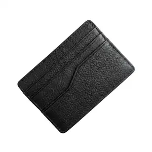 Full Grain Genuine Leather Slim Card Holder Wallet, 6 Slots, Minimalist Front Pocket,Gift for Him, Father's Day Present,Unisex (Black/Red)