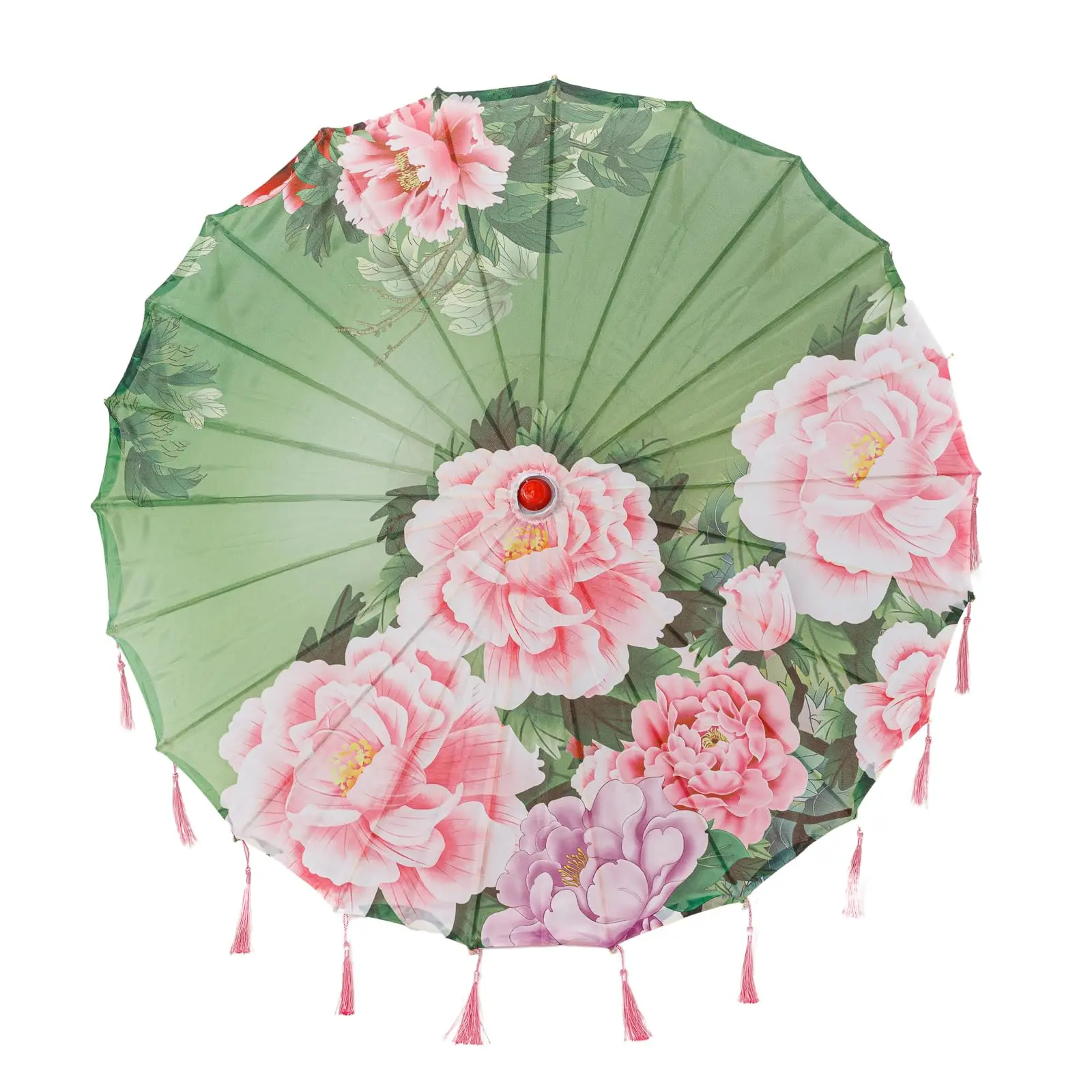 THY COLLECTIBLES 33" Diameter Handmade Silk & Bamboo Parasol - Large Umbrellas, Sunshade Holder Umbrellas, Classic Chinese Art Asian Motifs, Durable Bamboo Frame, Tasseled Hanging Sun Shade for Weddings, Photography, Large Umbrella Umbrellas