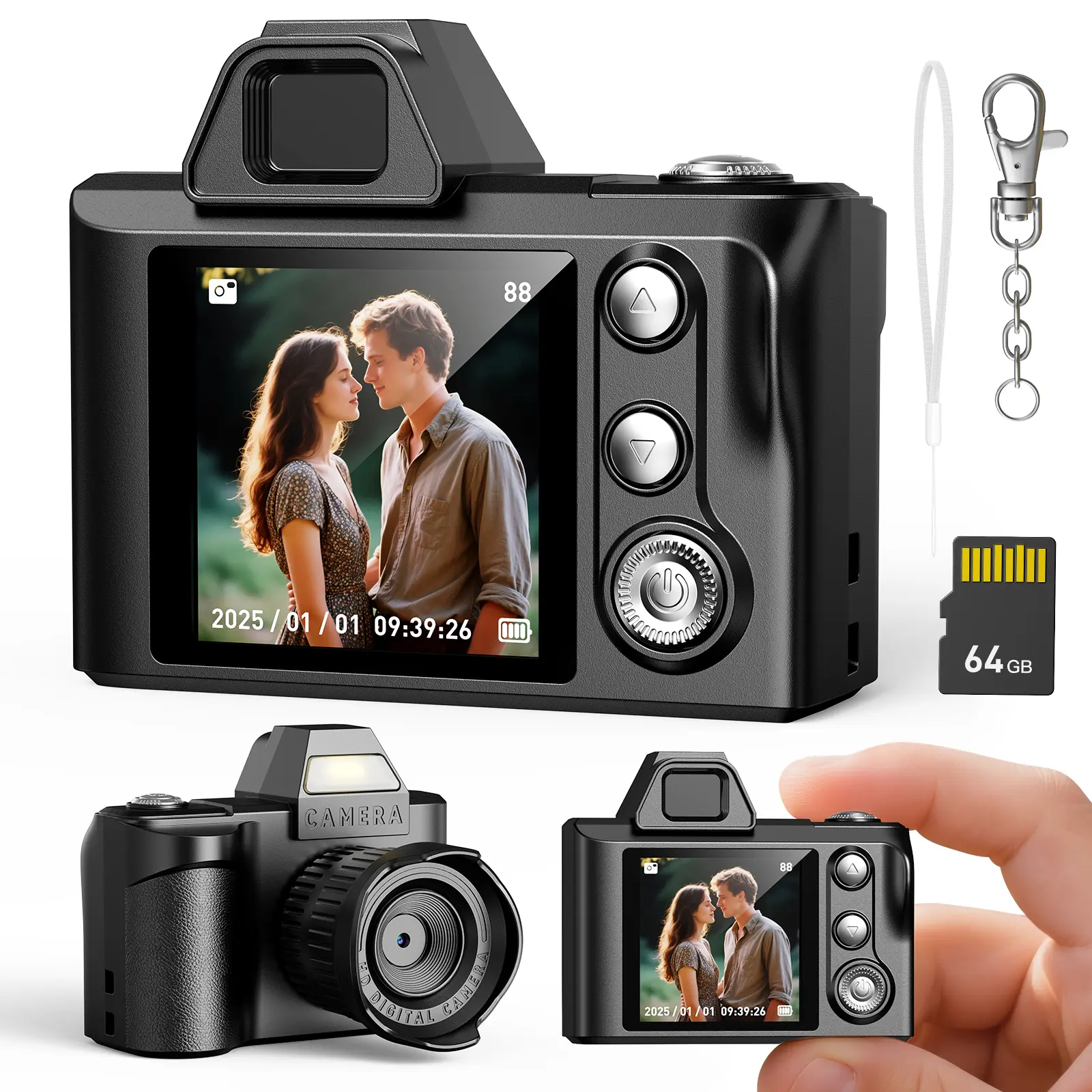 【Valentine's Day gift】Mini Keychain Digital Camera – Y2K Pocket-Size Camera 1080P HD with 1MP Lens, Flash & 0.96" Screen, 32G Card & Charging Cable Included, Retro Vlog Camera for Travel, Concerts, Kids & Instant Party, Sparkling ins