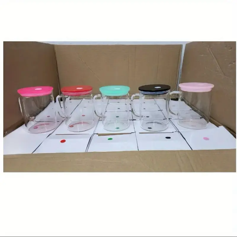 Blank 5 pack Coffee mugs 17 oz glass / W color lid Blank 5 pack Coffee mugs 17 oz glass / W color lid