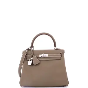 Pre-owned HERMÈS Leather Top Handle Bags Hermes Kelly Handbag Grey Swift with Palladium Hardware 25 by Rebag