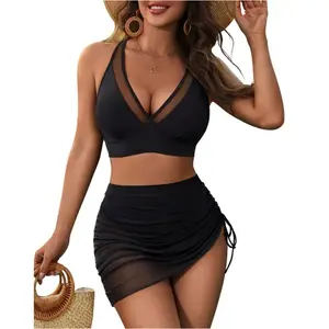 Mesh Sarong Wraps Bathing Suits Womens High Waisted Tummy Control Bikini Sets # Springtok