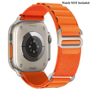 Orange Nylon Strap Compatible with Apple Watch Ultra Band 49mm 45mm 44mm 42mm for Men Women Adjustable Durable Solo Loop Replacement Strap for iWatch Ultra 2 Series 9-1 Wearable Accessories