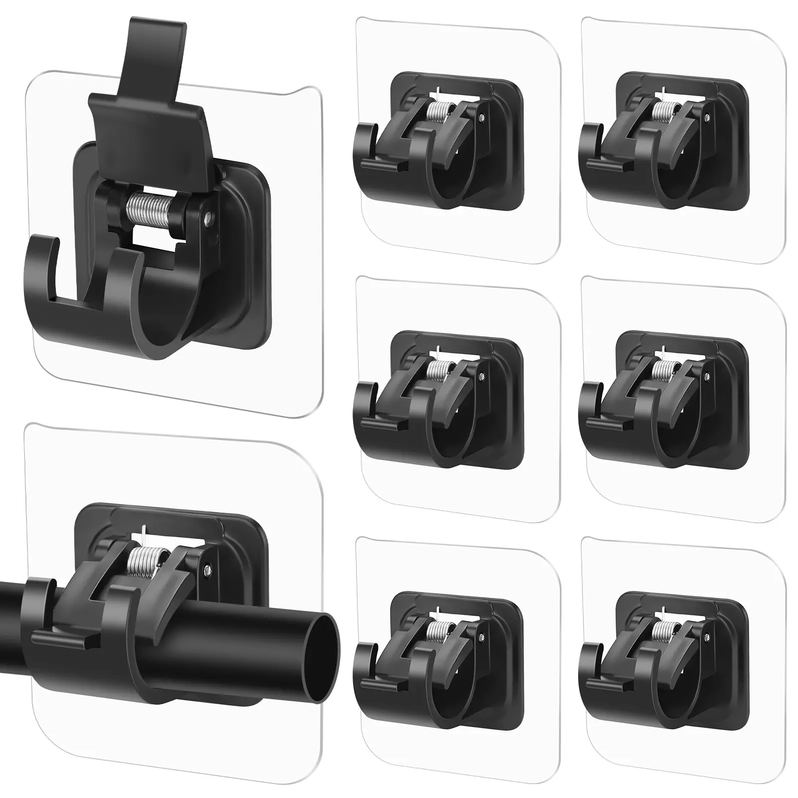 2026 Upgraded 8Pcs No-Drill Self-Adhesive Curtain Rod Set - Adjustable Brackets & Hangers for Bathroom, Kitchen, Home & Hotel