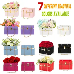 4-Piece Flower Gift Box Set, Wedding Bouquet Storage Bucket, Creative Floral Packaging with Metal Chain, Party Favor Bags
