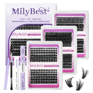 MilyBest 3 Styles Lash Clusters Kit  Mixed Length Individual Eyelash Extensions Kit with Tweezers, Bond & Remover | Professional Self-Grafting False Lashes for Women